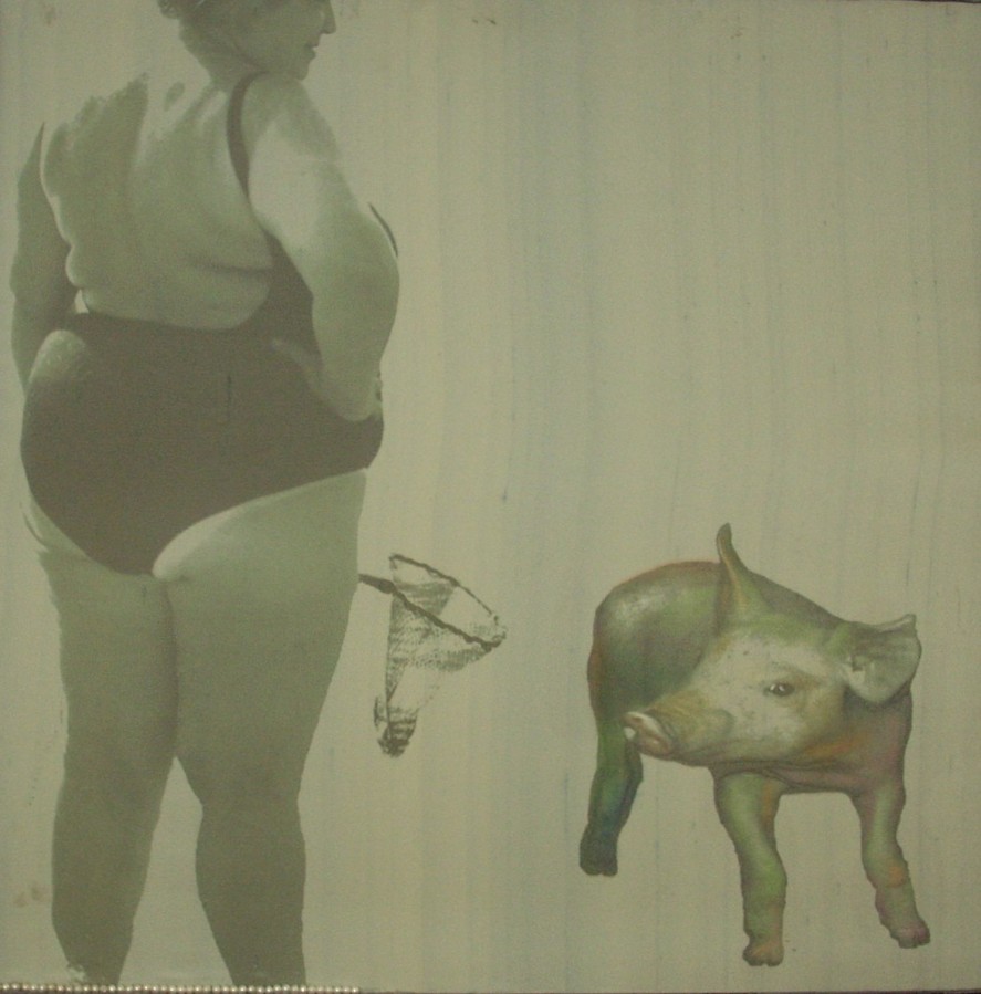 Florencia Martinez, Perle ai porci . 2007 - stampa su tessuto e pittura ad olio