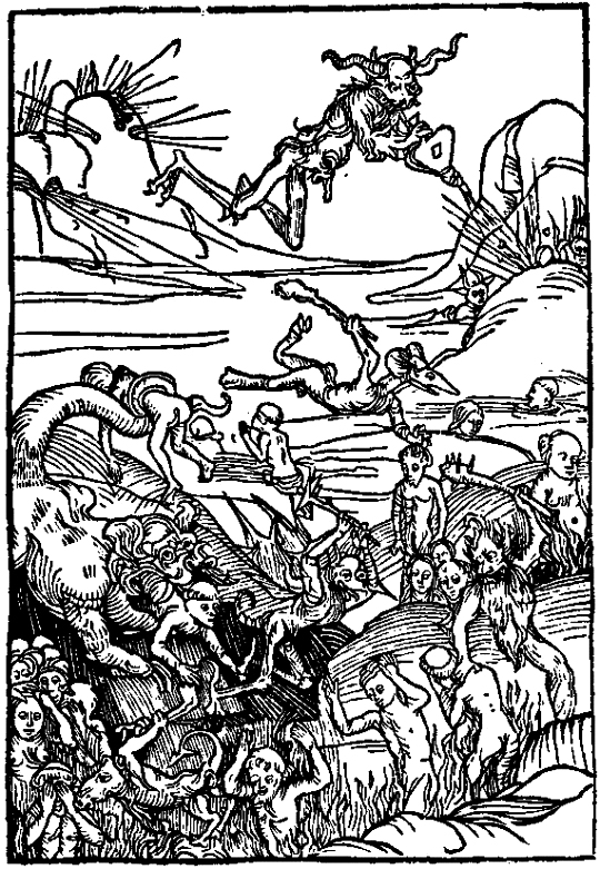 Demons catching the souls of sinners, Warning vor der falschen lieb dieser werlft, Nuremberg, 1495