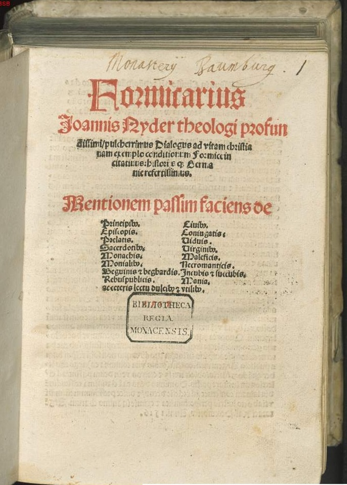 formicarius, johannes nider, 1435