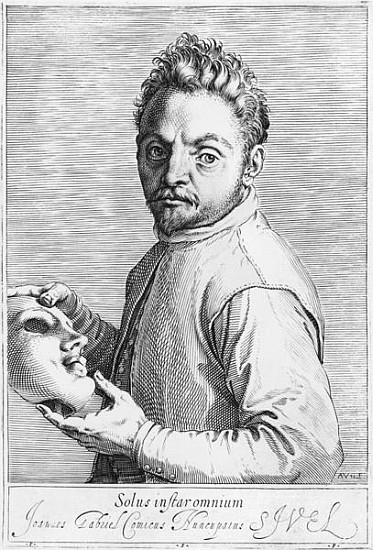 Agostino Carracci, Ritratto dell'attore Giovanni Gabrieli con una maschera, 