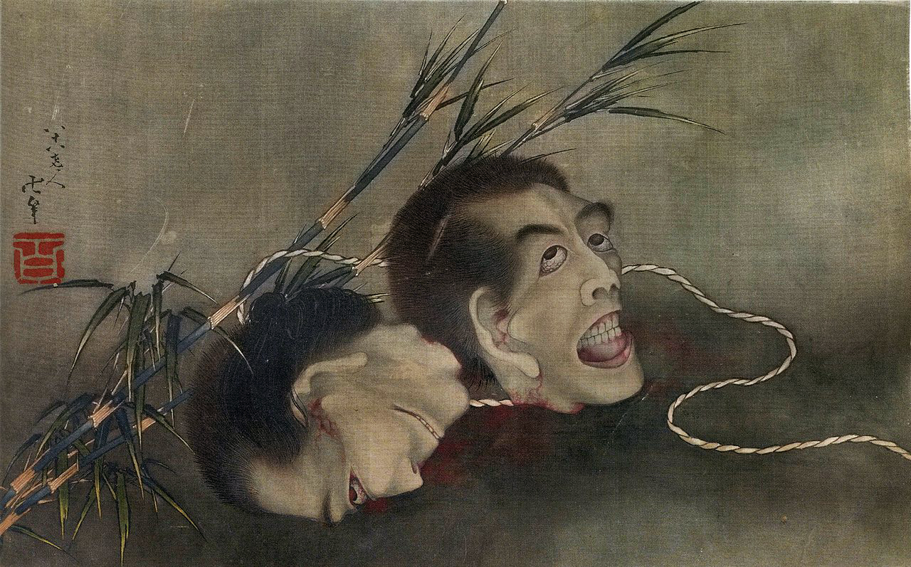 Katsushika Hokusai - Two Severed Heads in the Reeds. 1847