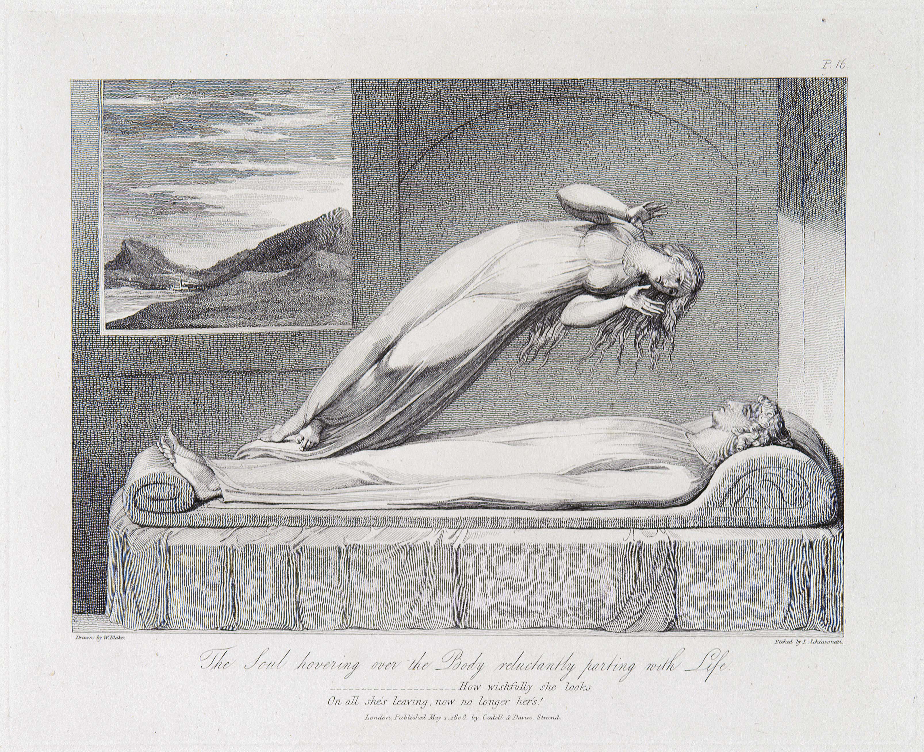 Robert Blair, The Grave, object 7 (Bentley435.6) The Soul hovering over the Body reluctantly parting with Life