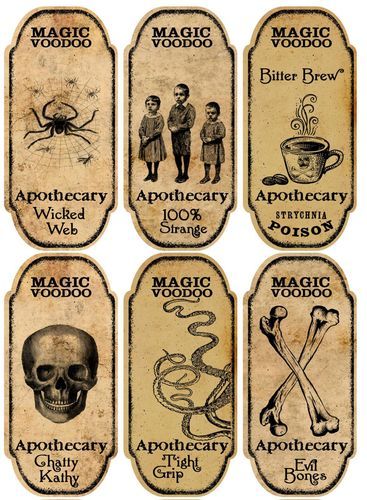 Halloween 6 Large Magic Voodoo Apothecary Bottle Labels Stickers Scrapbooking, cfr eBay