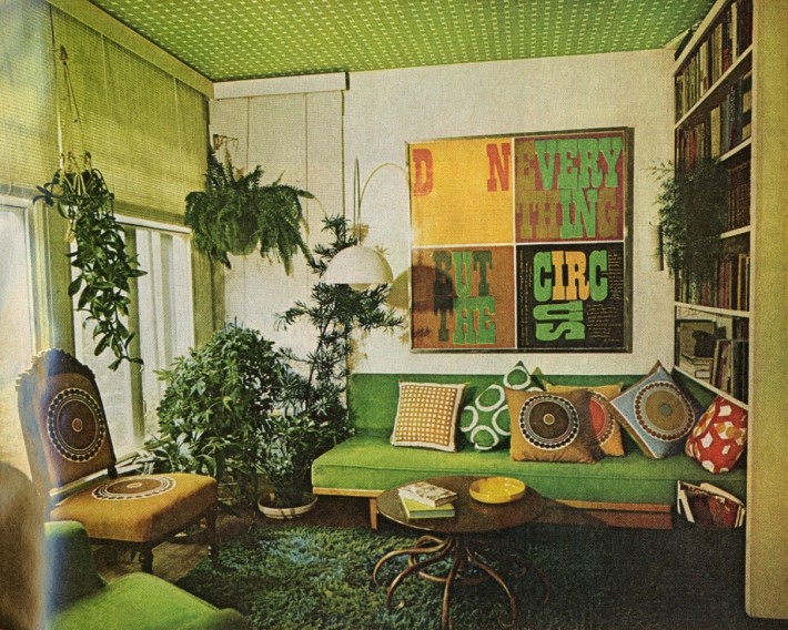 This gaudy and match match interior was found in a 1971 Better Homes & Gardens