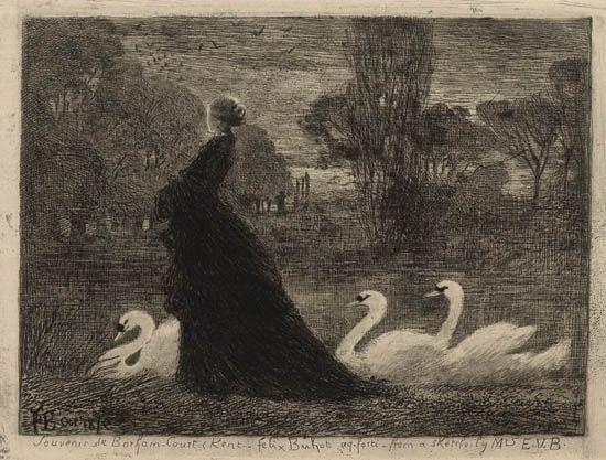 Felix-Hilaire Buhot, la dame aux cygnes, 1879