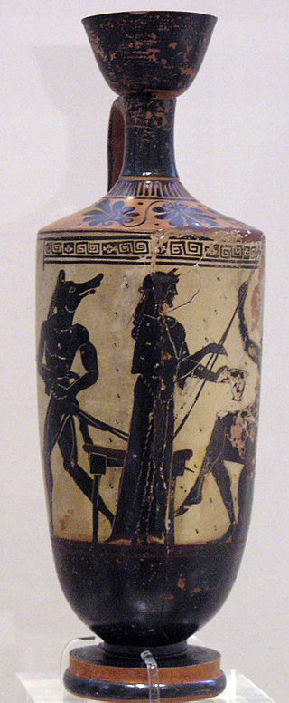 Circe and Odysseus, white-ground lekythos by the Athena Painter, ca. 490–480 BC. From Eretria. National Archaeological Museum in Athens, 1133., copyright Marsyas via wikipedia