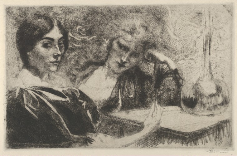 Paul-Albert Besnard (French, Paris 1849–1934 Paris) Morphine Addicts, 1887 French, 19th century Etching, only state; Image: 9 5/16 × 14 9/16 in. (23.7 × 37 cm) The Metropolitan Museum of Art, New York, The Elisha Whittelsey Collection, The Elisha Whittelsey Fund, 1967 (67.793.15) http://www.metmuseum.org/