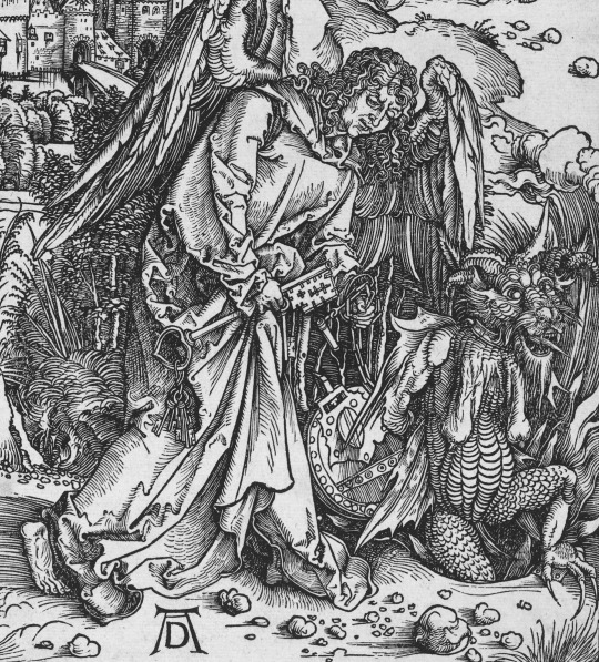 Albrecht Dürer (German, 1471 - 1528 ), The Angel with the Key to the Bottomless Pit, probably c. 1496/1498, woodcut, Rosenwald Collection